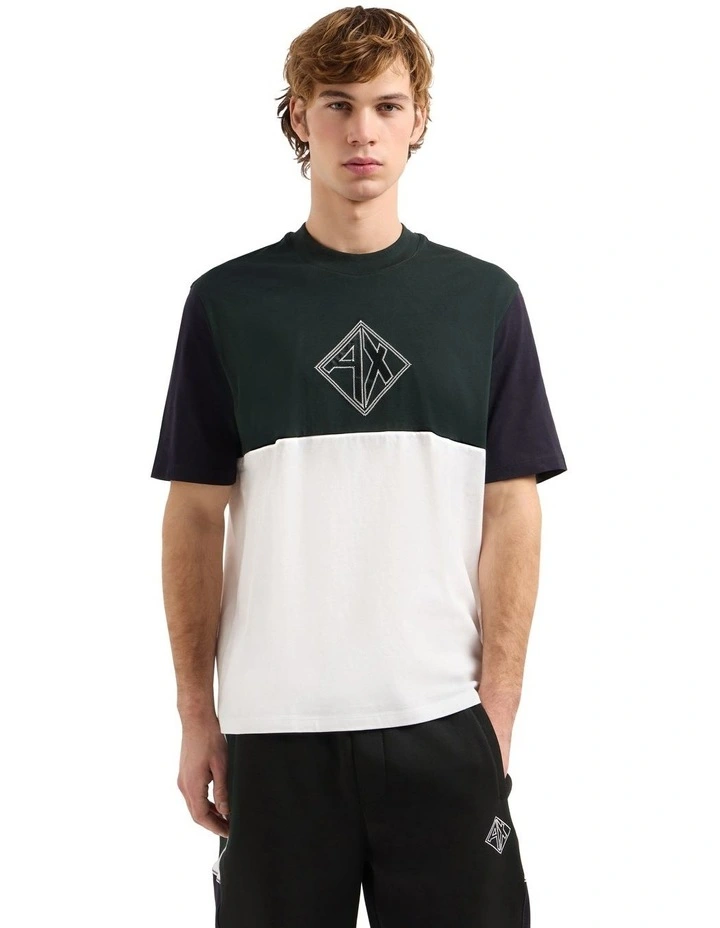 Summer Colour Block Cotton T-shirt in Jet Set/Off White image 1