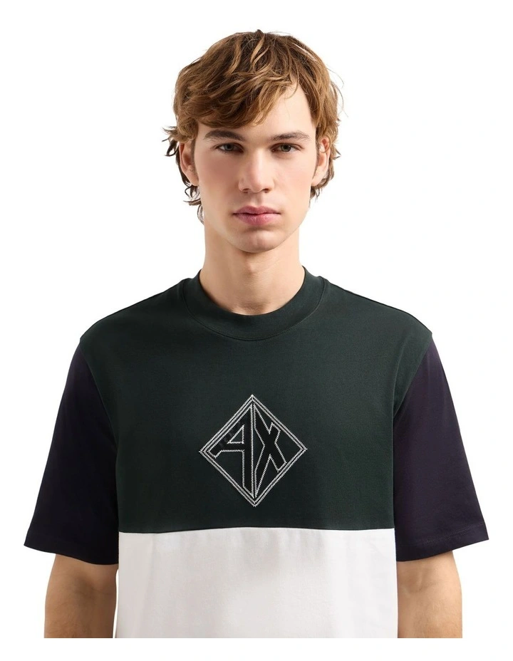 Summer Colour Block Cotton T-shirt in Jet Set/Off White image 4