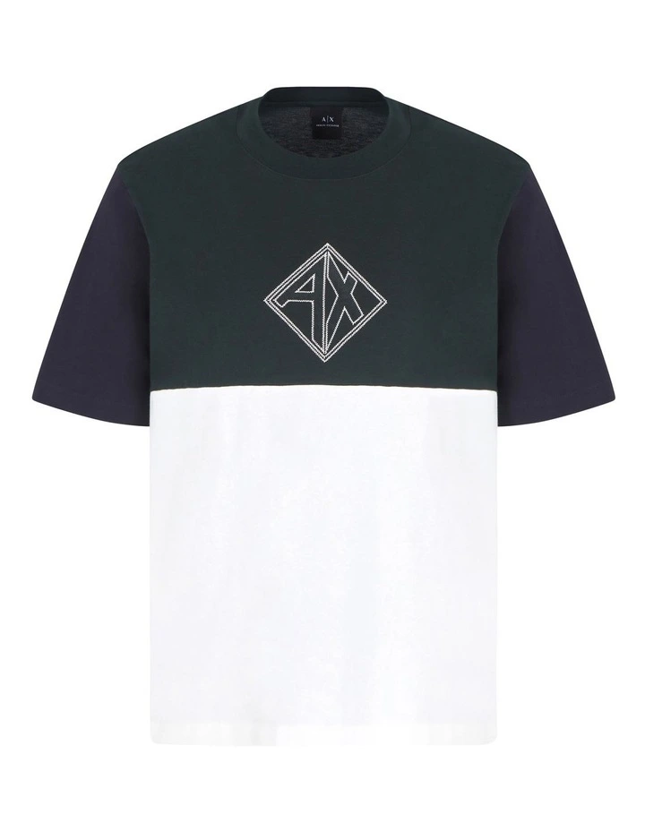 Summer Colour Block Cotton T-shirt in Jet Set/Off White image 5