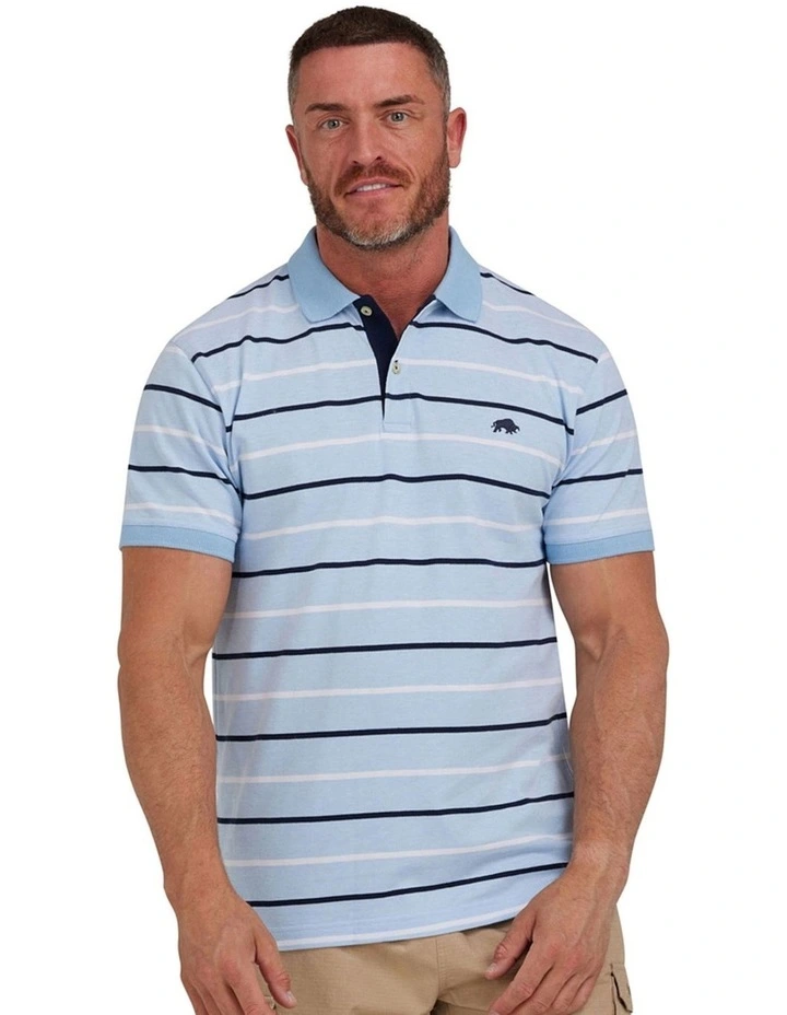Birdseye Stripe Pique Polo Shirt in Sky Blue image 1