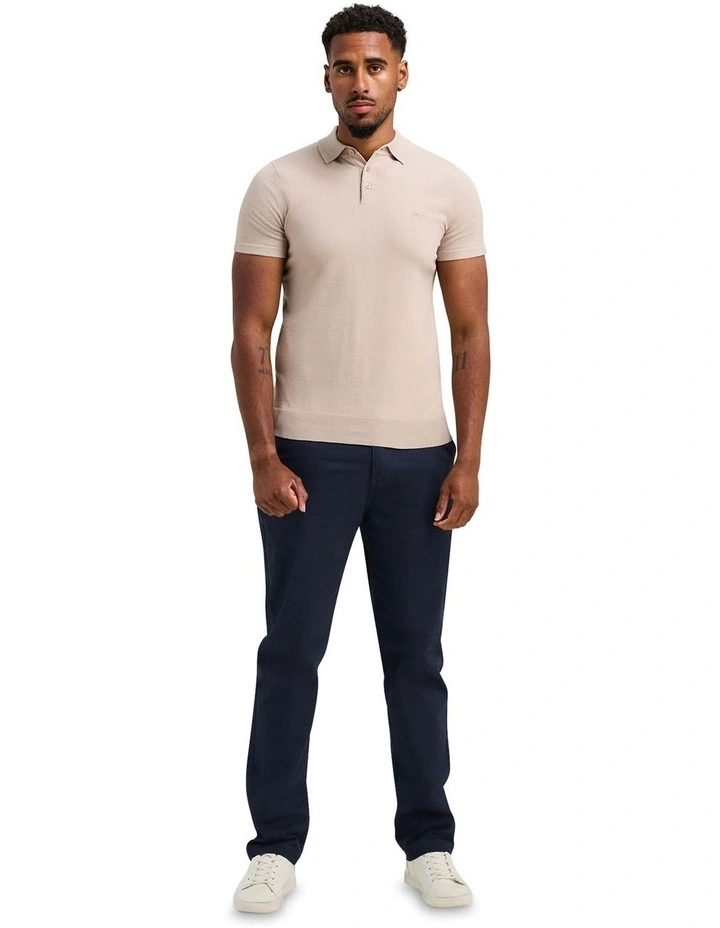 Short Sleeve Knitted Polo Shirt in Stone image 1