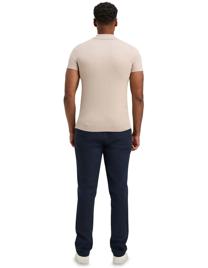 Short Sleeve Knitted Polo Shirt in Stone image 2