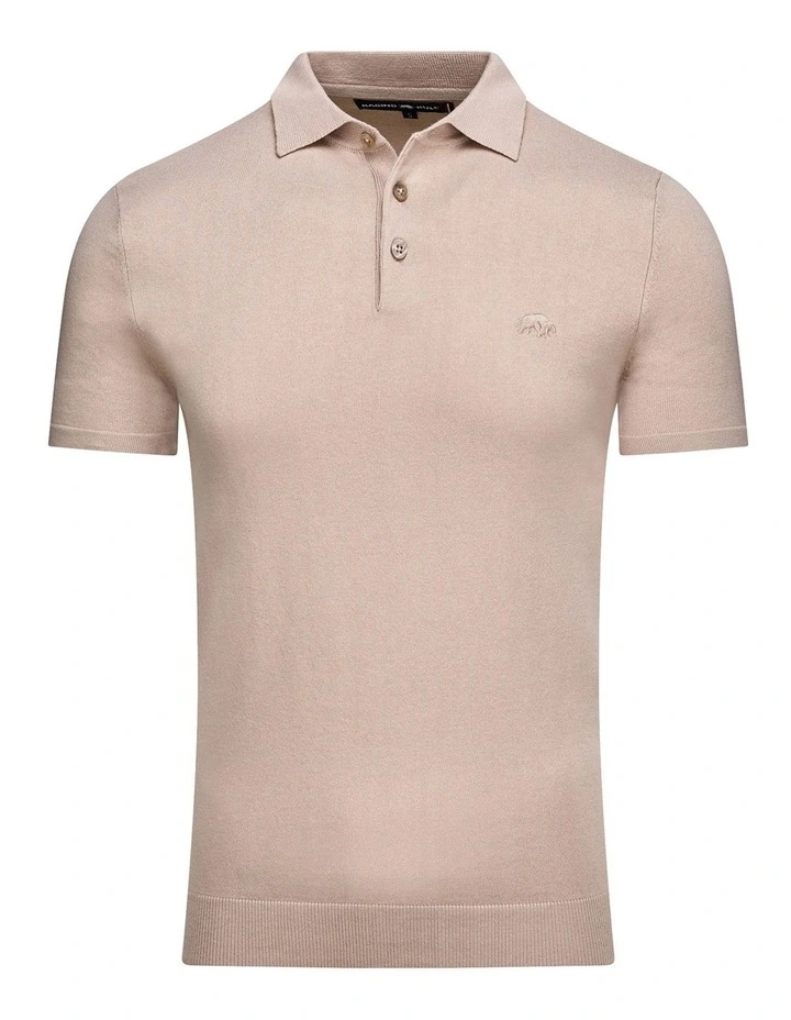 Short Sleeve Knitted Polo Shirt in Stone image 3