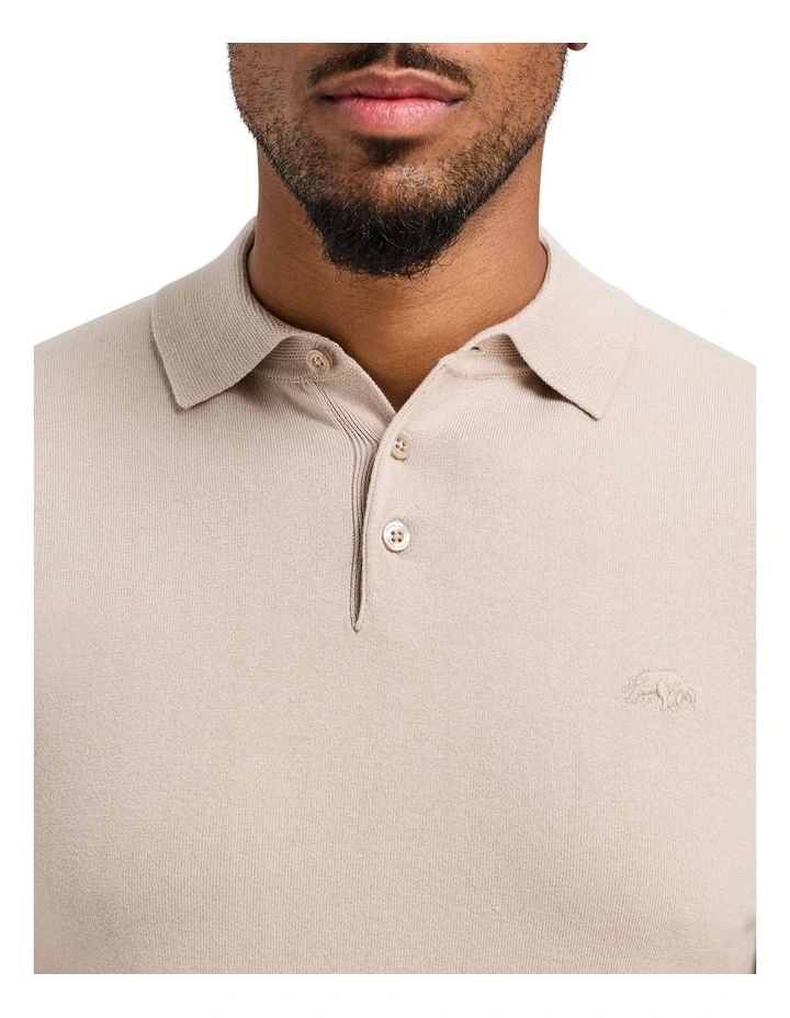 Short Sleeve Knitted Polo Shirt in Stone image 5