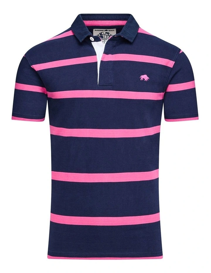 Thin Stripe Polo Shirt in Navy image 3