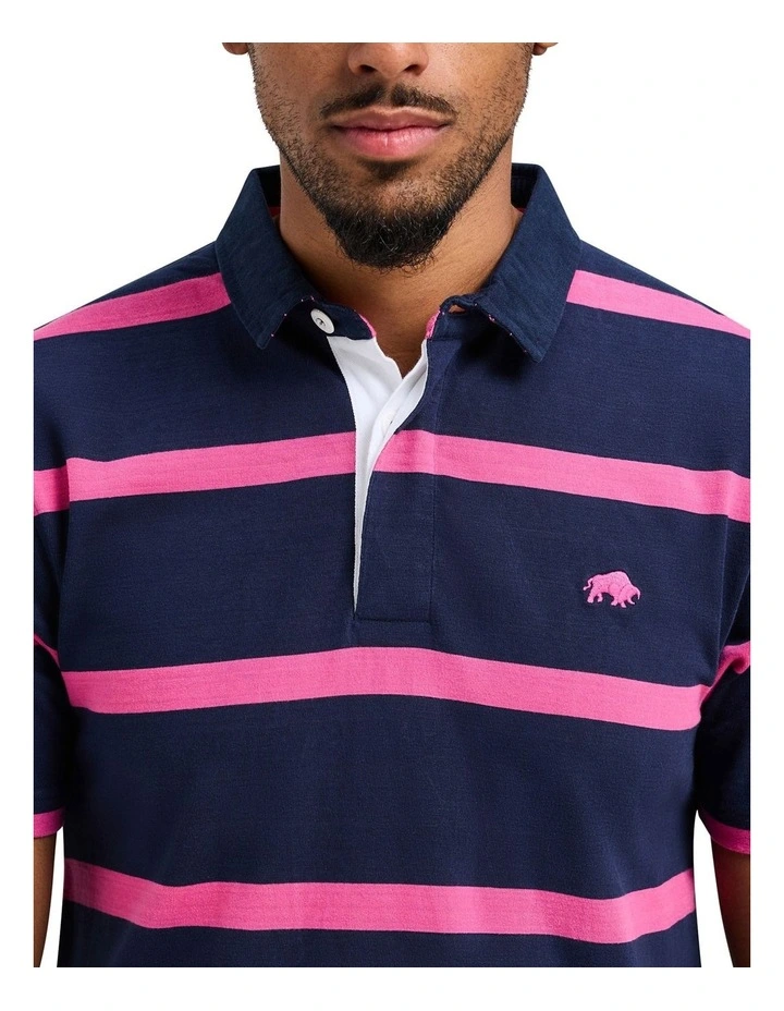 Thin Stripe Polo Shirt in Navy image 4