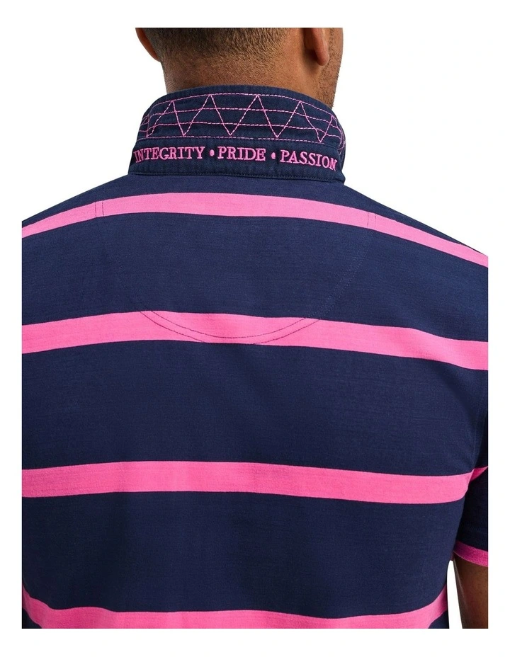 Thin Stripe Polo Shirt in Navy image 6