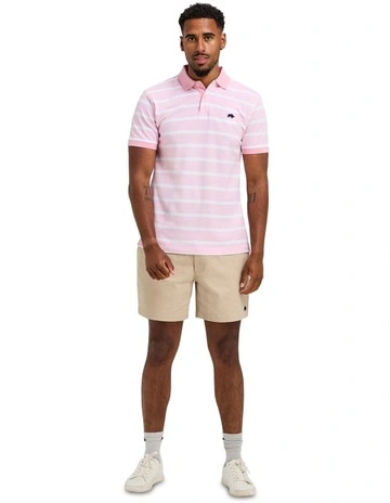 Birdseye Stripe Pique Polo Shirt in Pink