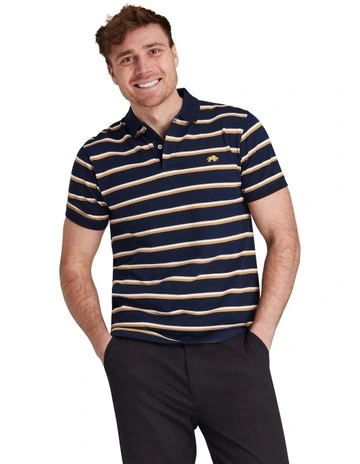 Yarn Dyed Stripe Pique Polo in Navy