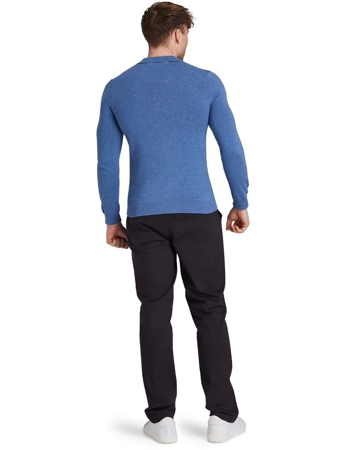 Classic Knitted Long Sleeve Polo in Denim image 2