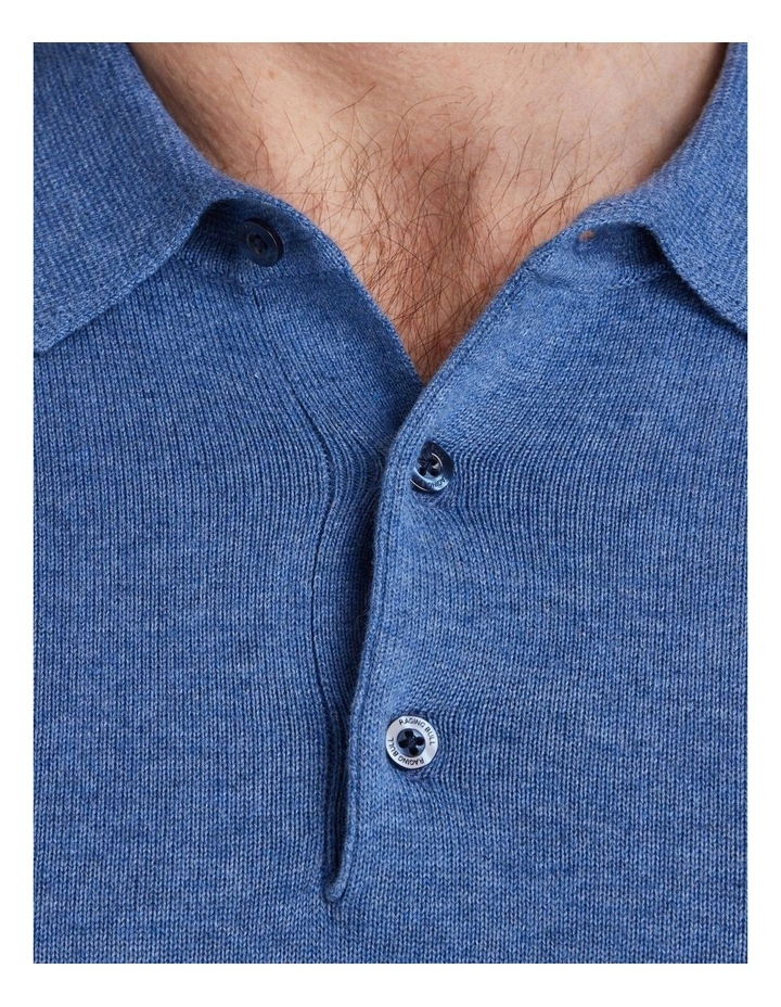 Classic Knitted Long Sleeve Polo in Denim image 4
