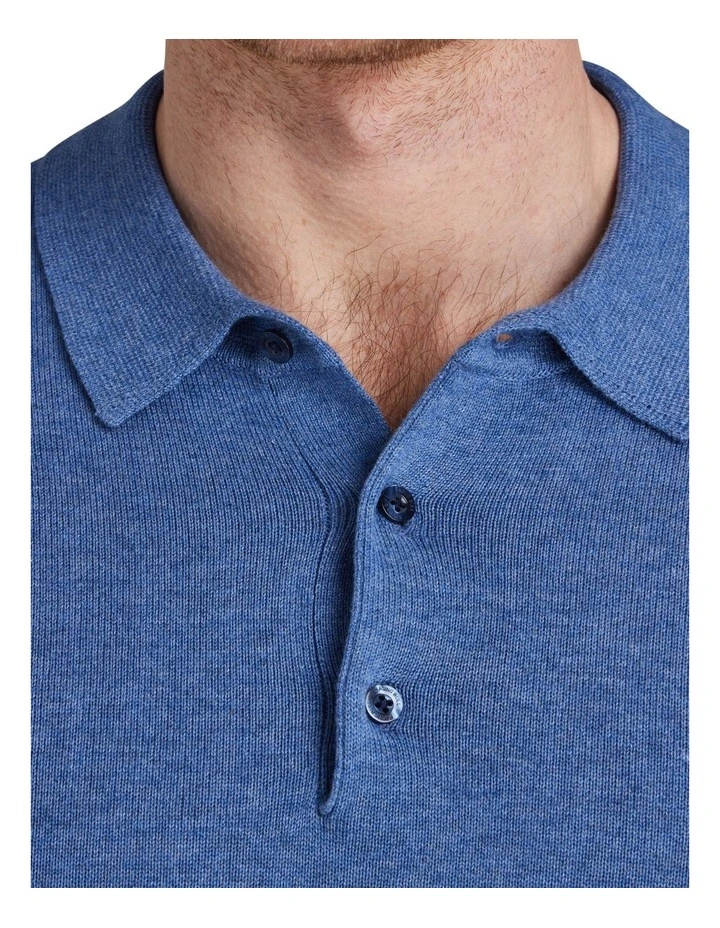 Classic Knitted Long Sleeve Polo in Denim image 6
