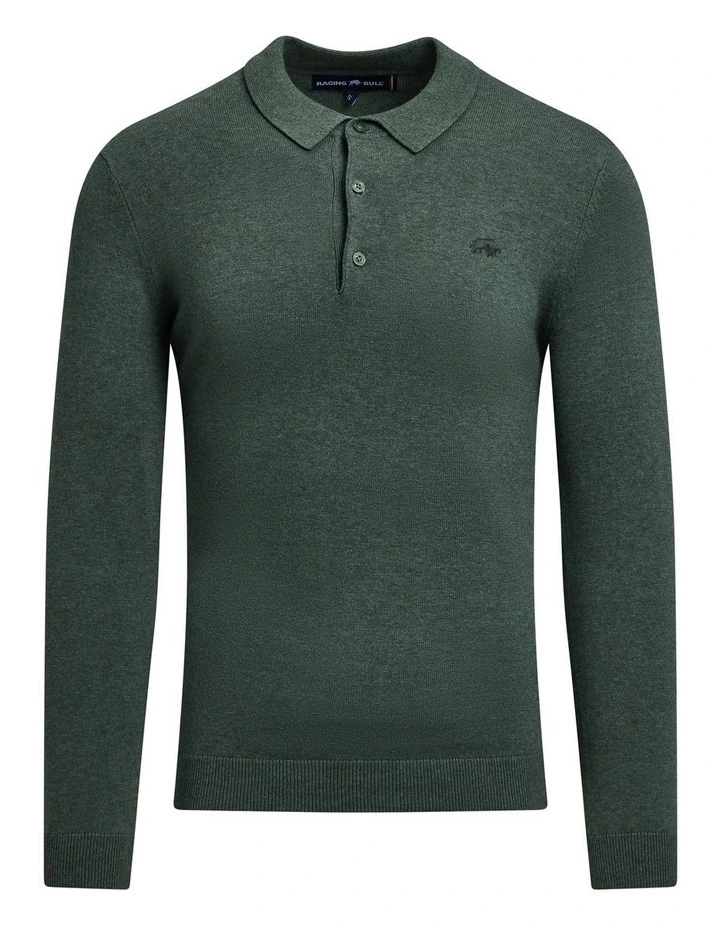 Classic Knitted Long Sleeve Polo Sage image 3