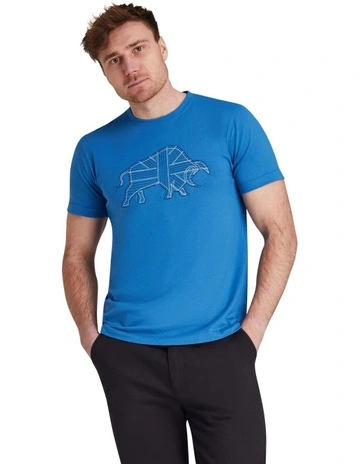 Stitch Embroidery Bull T-Shirt in Denim Blue