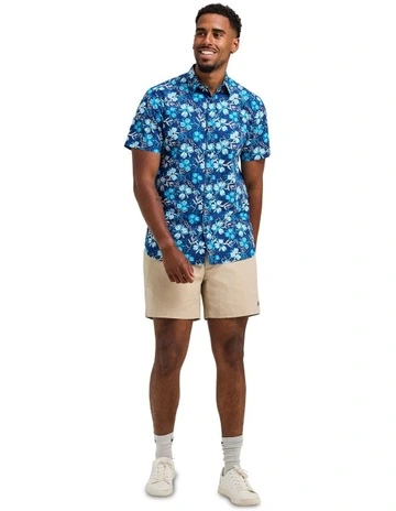 Blossom Cotton Poplin Short Sleeve Shirt in Navy