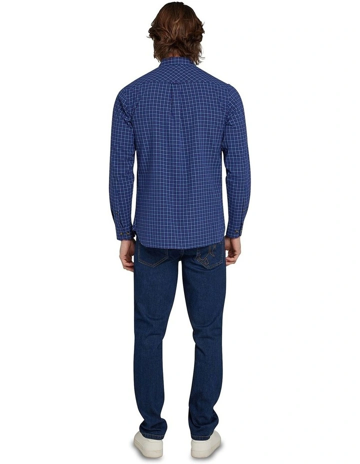 Window Pane Brushed Cotton Shirt in Navy image 2