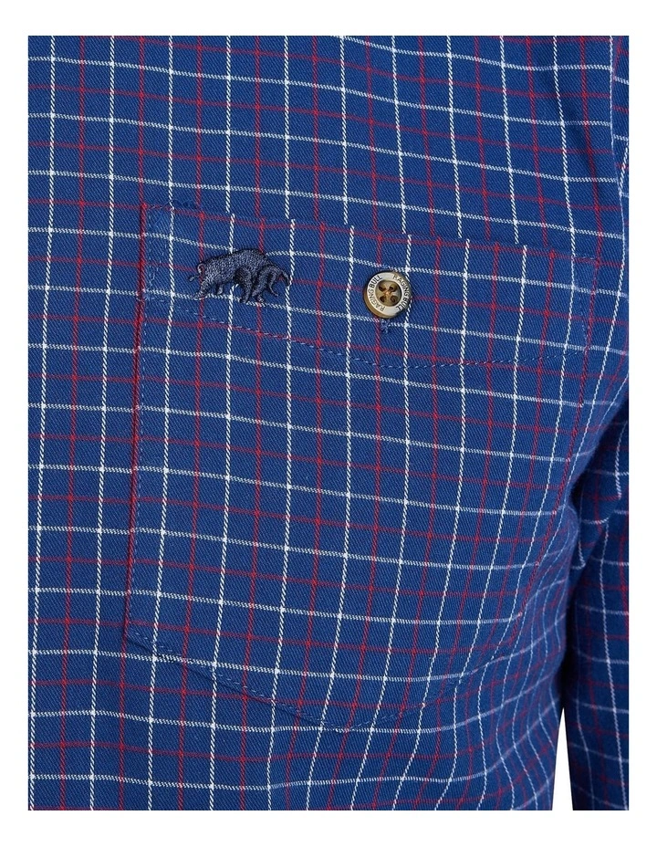 Window Pane Brushed Cotton Shirt in Navy image 5