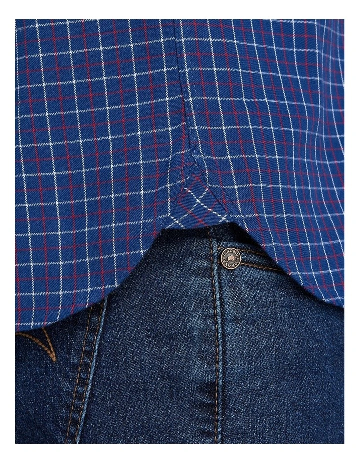 Window Pane Brushed Cotton Shirt in Navy image 7