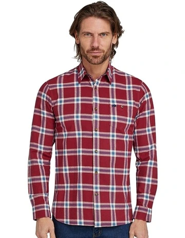 Large Check Brushed Cotton Long Sleeve Shirt in Claret