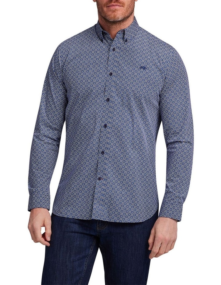 Cotton Poplin Hexagon Pattern Long Sleeve Shirt