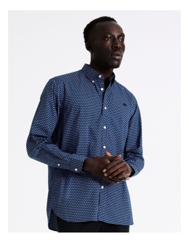 Cotton Poplin Geo Pattern Long Sleeve Shirt