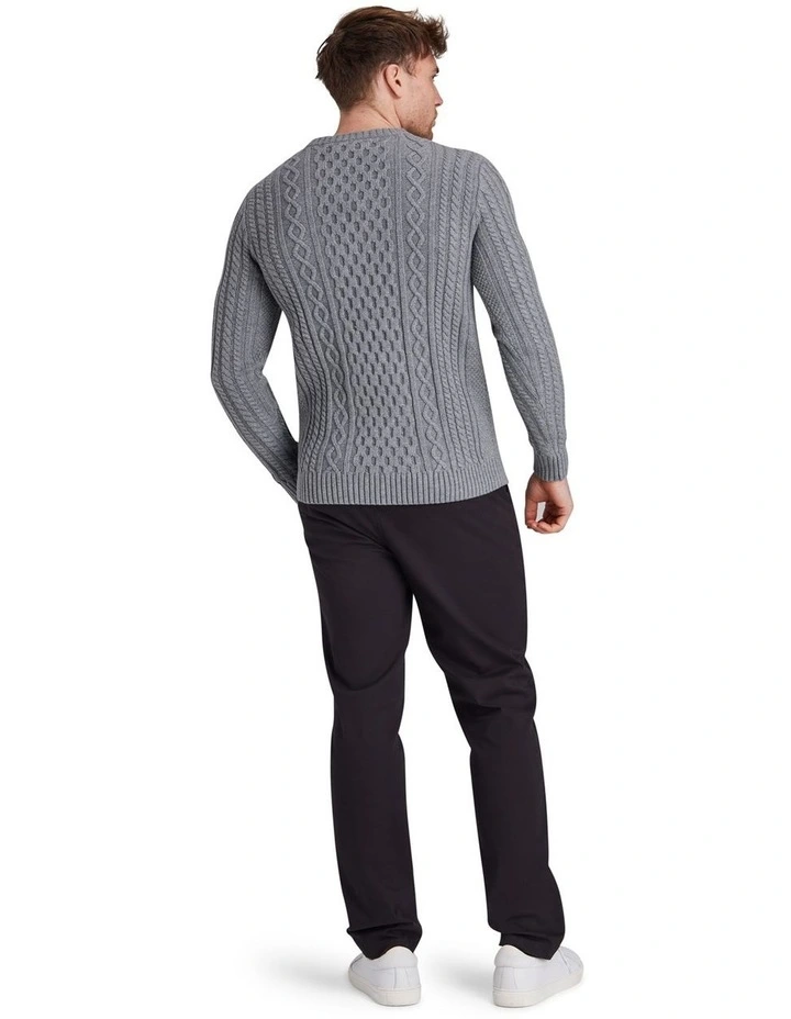 Chunky Cable Crew Neck Knit in Grey Marl image 2