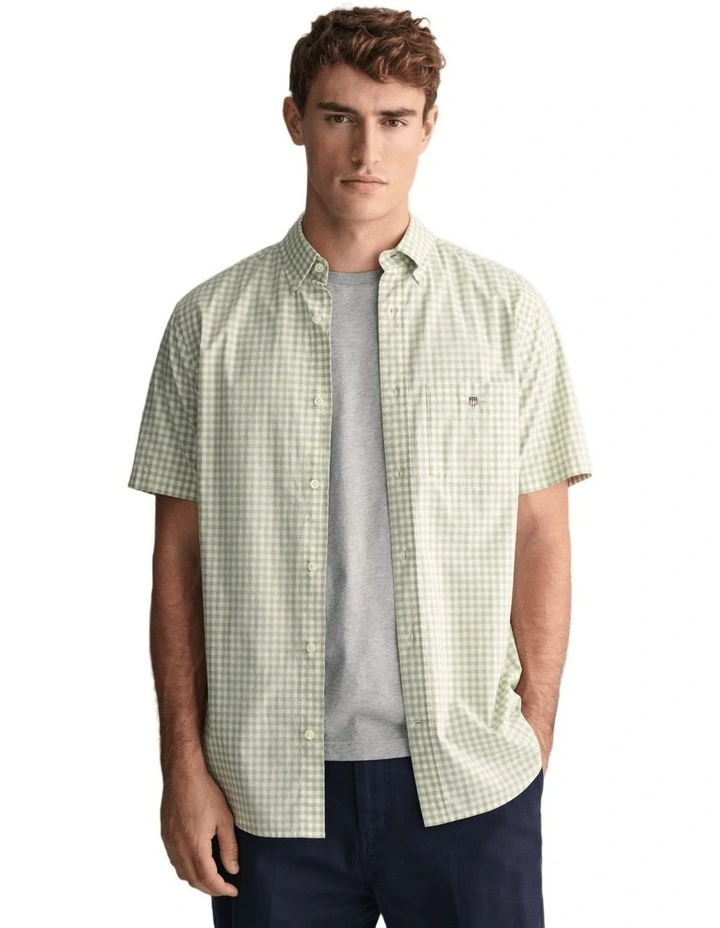 Gant Regular Fit Gingham Poplin Short Sleeve Shirt in Milky Matcha MYER