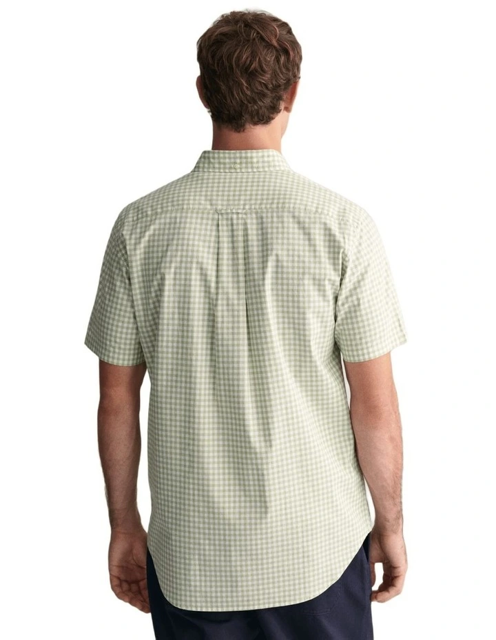 Gant Regular Fit Gingham Poplin Short Sleeve Shirt in Milky Matcha MYER