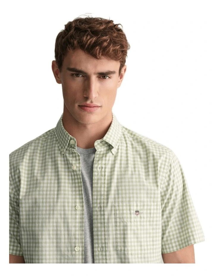 Gant Regular Fit Gingham Poplin Short Sleeve Shirt in Milky Matcha MYER
