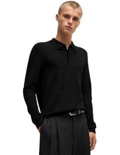 San Pippo Knit Long Sleeve Polo Shirt in Black