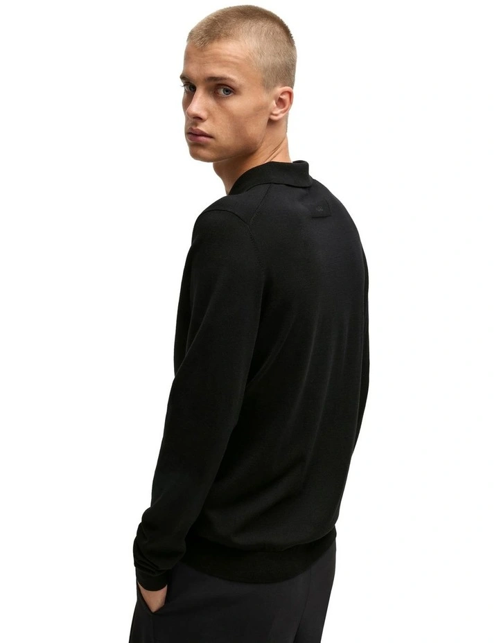 San Pippo Knit Long Sleeve Polo Shirt in Black image 2