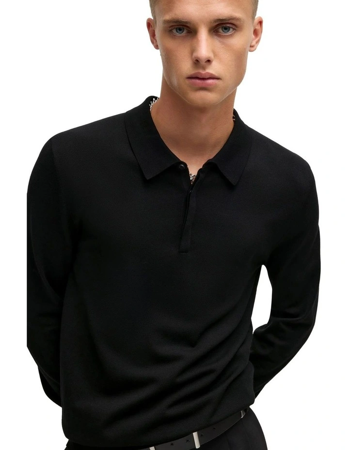 San Pippo Knit Long Sleeve Polo Shirt in Black image 3