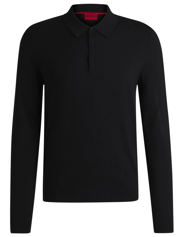 San Pippo Knit Long Sleeve Polo Shirt in Black image 5