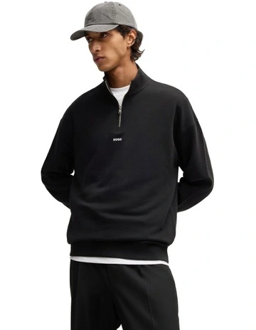Durty Quarter Zip Sweat Top in Black