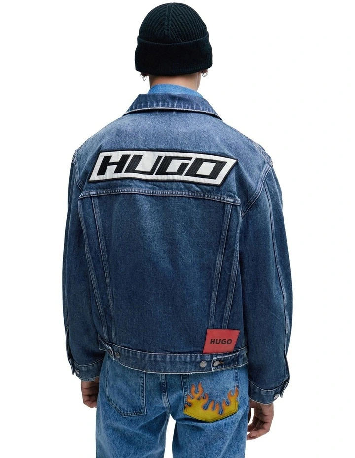Vintage 90s 00s Blue Hugo Boss Orange Contrast Stitch Denim Jacket S M
