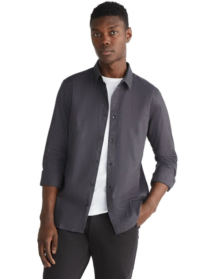 Flannel Solid Long Sleeve Shirt in Grey image 2