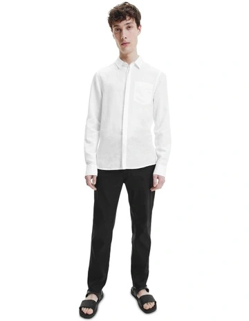 Linen Cotton Long Sleeve Shirt in Bright White
