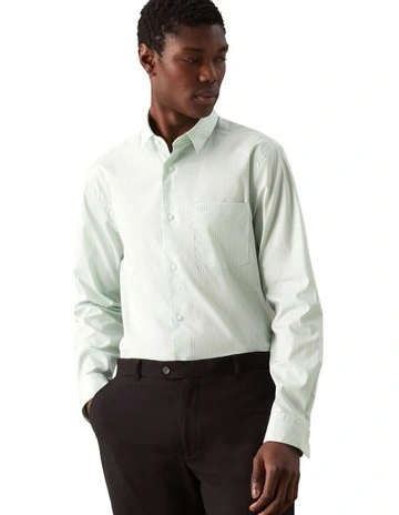 Poplin Stretch Stripe Long Sleeve Shirt in Lichen