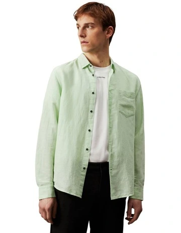 Linen Cotton Long Sleeve Shirt in Green