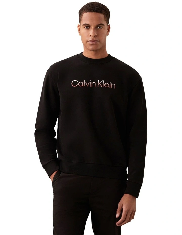 Raised Ombre Embroidery Crew Sweater in Black image 1