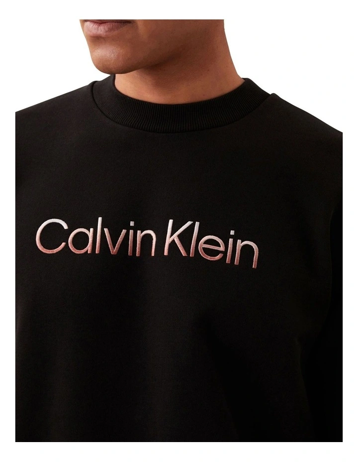 Raised Ombre Embroidery Crew Sweater in Black image 3