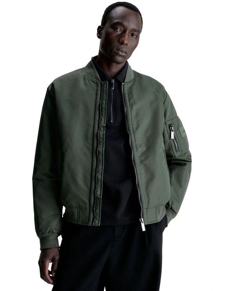 Recycled Sateen Iconic Bomber Jacket in Green image 1
