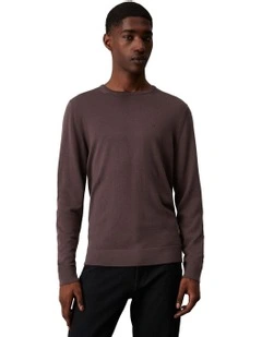 Merino Crew Neck Knit Sweater in Raisin