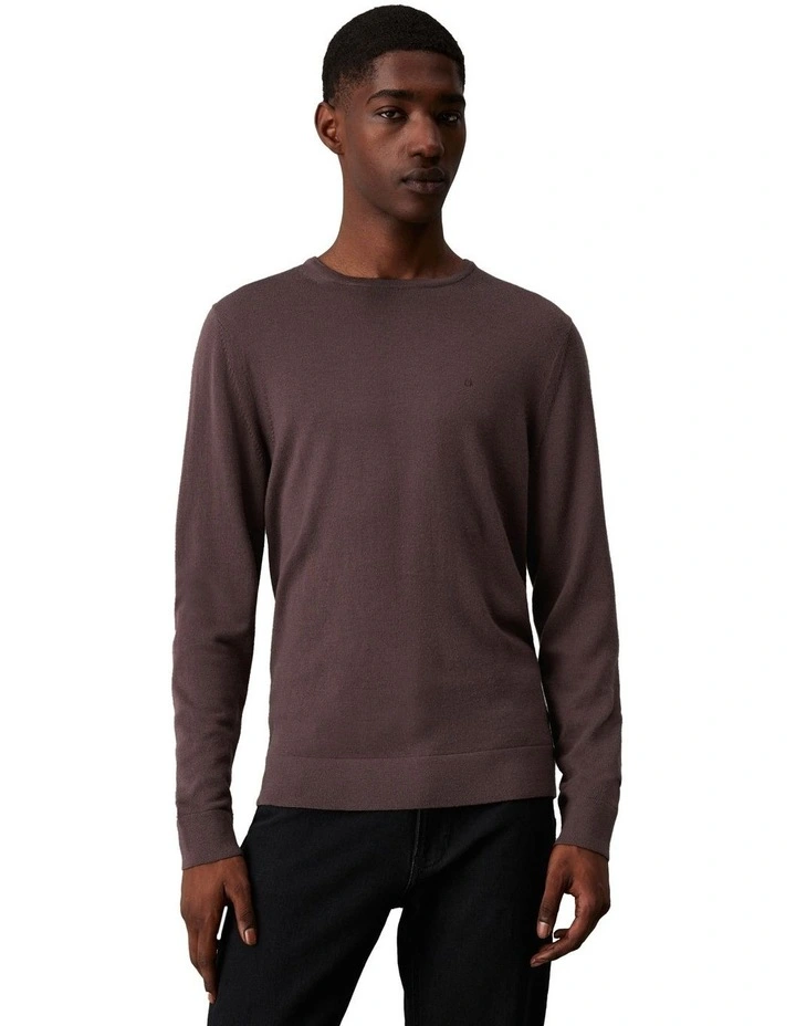 Merino Crew Neck Knit Sweater in Raisin image 1