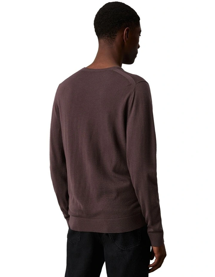 Merino Crew Neck Knit Sweater in Raisin image 2