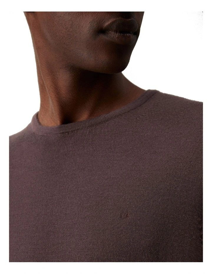 Merino Crew Neck Knit Sweater in Raisin image 3