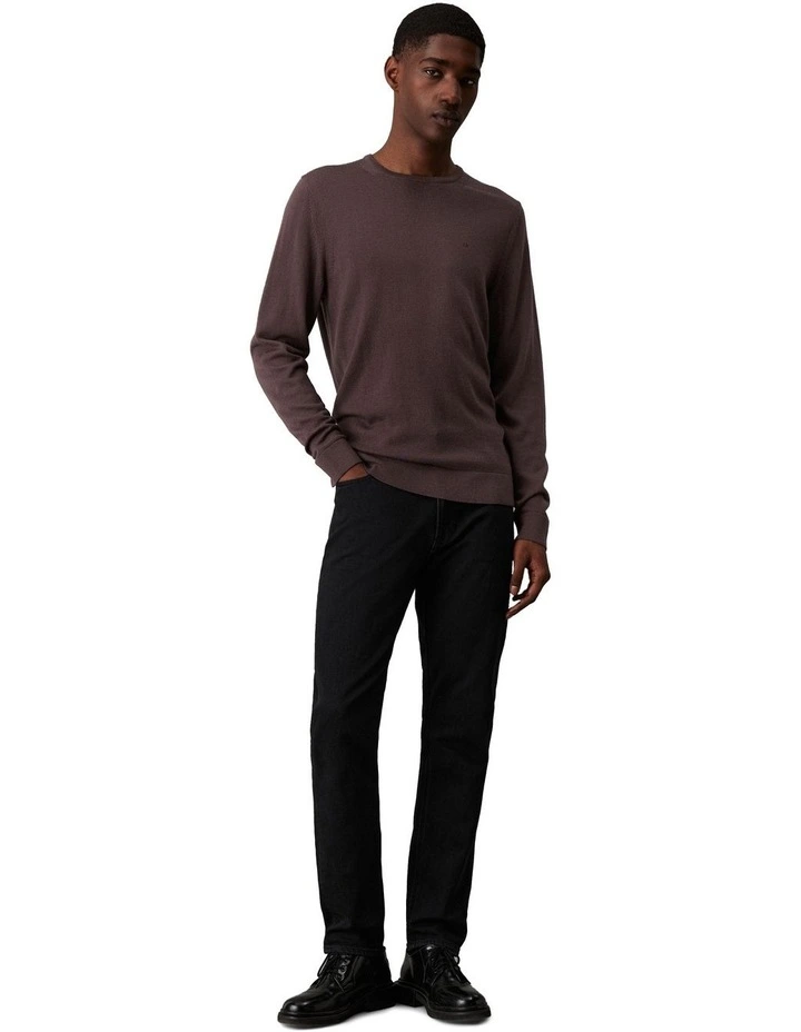 Merino Crew Neck Knit Sweater in Raisin image 4