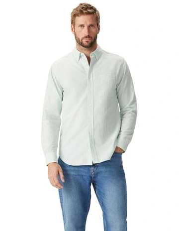 Regular Broadcloth Long Sleeve Shirt in Green/White