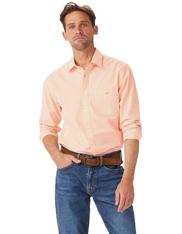 Regular Long Sleeve Shirt in Orange White image 1
