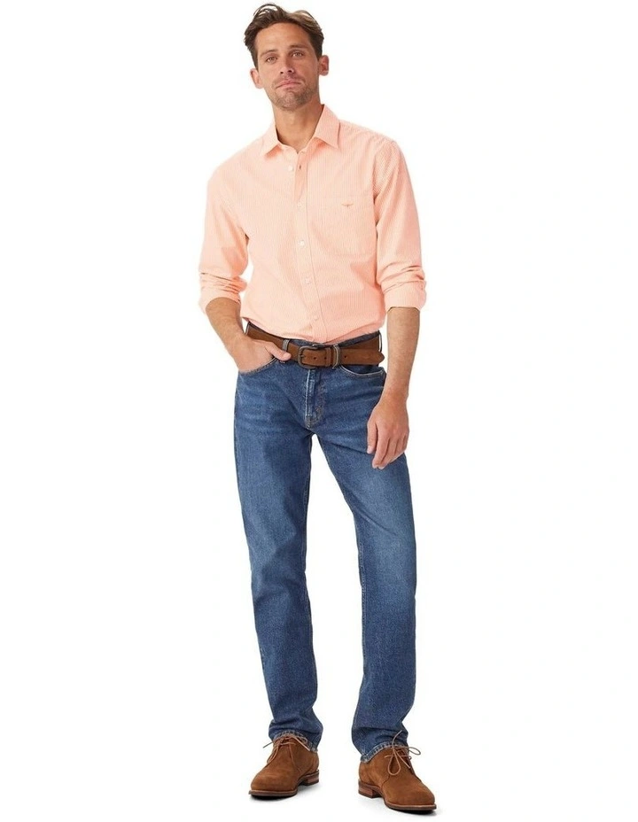 Regular Long Sleeve Shirt in Orange White image 3